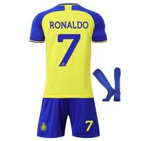 Jaunimo futbolo marškinėliai Ronaldo futbolo komplektas 150-160 cm Geltonas Poliesteris Greitai džiūstanti Vaikams Sportinė apranga Treniruotėms Gerbėjų leidimas 110-120 CM mėlyna