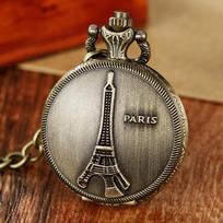 Paris Eiffel Tower Flip Medium Pocket Watch Digital Face Retro Fashion Pocket Watch beige