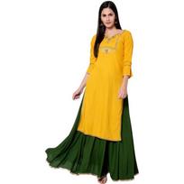 Šventinis Dizainerio Viršus Tunika Kurta Sijono Komplektas Indų Moterims Bolivudo Kurti Suknelė VSO-1704 c M-38 yellow