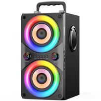 Bluetooth Garsiakalbis 100W Nešiojamas Didelis Galingas Gilus Bosas Garsus Garsas Belaidis Boombox su Žemų Dažnių Garsiakalbiu TWS LED Apšvietimas DSP Dideli Mediniai Garsiakalbiai juoda