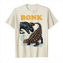 Bonk Dinosaur Funny Prehistoric Humor Design T-shirt for Men Women 100% Cotton T Shirts Short Sleeve Tops XS smėlis