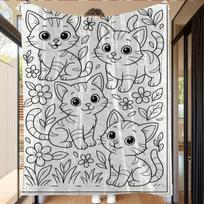 Asmeninė katės spalvinimo antklodė Vardas Gyvūnų menas Minkštas vilnos pledas Dovana Namų dekoras Vaikų tema 75x100cm