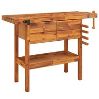 vidaXL Workbench with Drawers and Bench Vises 124x52x83 cm Acacia Wood