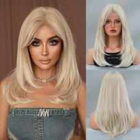 Asian Babe Blonde Lace Wig - Full Cap Inward Curved Straight Hair, Quick Beauty Realistic Part Wig, Retro Layered Style (Platinum,52CM) platina