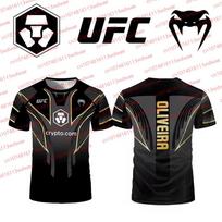 UFC Oliveira vyriški trumpomis rankovėmis kompresiniai marškinėliai 2026 MMA treniruotėms sporto salėje, kovinėms varžyboms, sportinė apranga kovotojams XXS black
