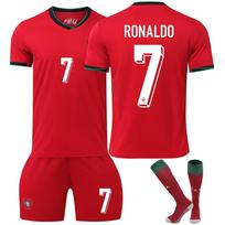 Portugalija Ronaldo Sportinė apranga Vaikams Džersis Šortai Rinkinys Kvėpuojantis Sugeriantis prakaitą Komandos Uniforma Vaikas Mini Galima 120-130 centimeters