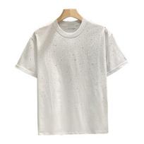 Vyriškas T-shirt Cirkonio apdaila Apvalus Laisvas Grynos Spalvos Trumpomis Rankovėmis Megztukas Laisvalaikio Vidutinio Ilgio Kasdienis Dėvėjimas Sportas L balta