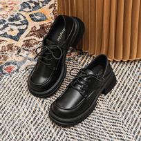 2024 2024 British Style Chunky Platform Pumps Women Spring Autumn Lace Up Thick Heels Loafers Woman Round Toe Patent Leather Shoes 35