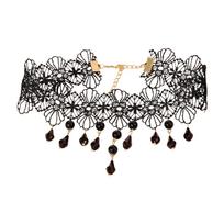 Elegant Black Lace Choker Necklace with Bead Pendant Gothic Victorian Style Jewelry for Women and Teens One Size juoda