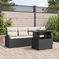 Garden Sofa Set with Cushions 5 pcs Black Poly Rattan
