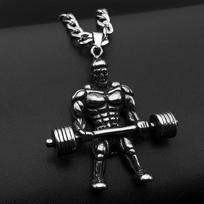 Muscular Man Barbell Fitness Bodybuilder Pendants Necklaces for Women Men Stainless Steel Silver Color Gym Chain Jewelry black