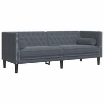 Chesterfield Sofa with Neck Pillows 3 Seater Dark Grey Velvet
