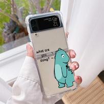 Dėklas Samsung Galaxy Z Flip 3 5G Funda Z Flip 4 prabangus skaidrus kietas PC atsparus smūgiams galinis telefono dėklas mažas dinozauras mielas Samsung Z Flip