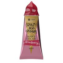 HISKIN Crazy Ice Cream Strawberry - drėkinamasis rankų kremas su aviečių sėklų aliejumi, 60 ml