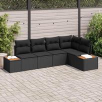Garden Sofa Set with Cushions 5 pcs Black Poly Rattan