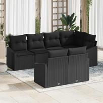 7 Piece Black Poly Rattan Garden Sofa Set with Cushions
