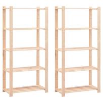 vidaXL Storage Shelving Unit 5 Shelves 2 pcs 80 * 38 * 170 cm Solid Pine Wood 250 kg Capacity