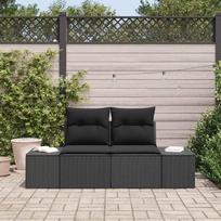 vidaXL Garden Sofa with Cushions Black 184 x 62 x 69 cm Poly Rattan