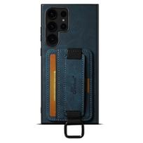 For Samsung galaxy S26 S25 S24 S22 S23 Note 20 Ultra Plus Case PU Leather Wallet Cover Stand with Wrist Strap Credit Cards Pocke Opp Bag&For Samsung galaxy S22Plus 6.6" mėlyna