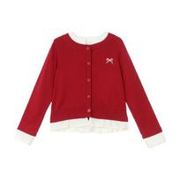 LUSON Girls' Faux Two-Piece Knit Cardigan 120 raudona