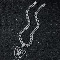 Ledinis Las Vegas Raiders Pakabukas su Pilno Kristalo Grandinėle Papuošalų Dovana Cuban chain&24inch(60cm) sidabras
