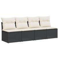 vidaXL 4 Seater Garden Sofa with Cushions Black Poly Rattan