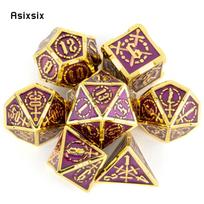 7 vnt.auksinės ir violetinės dvigubos kardų metalinių kauliukų rinkinys, solidus polihedrinių kauliukų rinkinys, tinkamas vaidmenų žaidimams RPG DND Pathfinder stalo žaidimams įvairiaspalvis