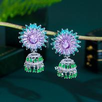 Light Luxury Fresh Fringed Wind Chime Earrings Slightly Inlaid With Colored Zircon Three-Dimensional Flower Earrings Earrings