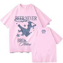 Beer Never Broke My Heart Tee Luke Combs Music Man Woman Harajuku O-Neck Short Sleeve T Shirts Fans Tee Cotton Top XS rožinė