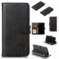 Applicable to Google Pixel mobile phone case XA2 card wallet Xperia1 Sony flip embossed happy cat leather case Google pixel8 juoda