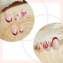 24Pcs French Tip Press On Nails Almond Shape Pink Bowknot Fake Nails Ideal Gift for Girls DIY Manicure one size