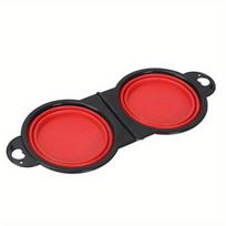 Collapsible Silicone Dog Bowl - Portable Double Pet Food Water Dish for Outdoor Travel, Non-Slip Foldable Pet Feeding Bowls raudona