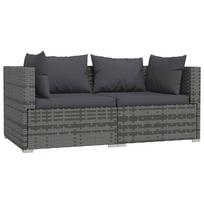 vidaXL Dvivietė sofa su pagalvėlėmis, pilkos spalvos, poliratanas