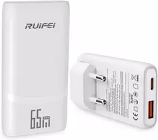 RUIFEI USB-C kroviklis 65 W, GaN technologija, 2 lizdai, PD 3.0, sulankstoma jungtis, RF065WCA-01