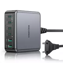 Rocoren USB-C GaN įkroviklis 270 W, 6 lizdų, 4 x USB-C, 2 x USB-A, PD 100 W, QC4.0, PPS, juodas
