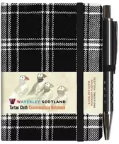 KNYGA MINI & PEN 10.5CM x 7CM Waverley S.T. (S): Juodas & Baltas Mini with Pen Pocket Genuine Tartan Cloth Commonplace Notebook