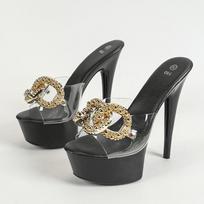 Fashion Liyke Size 34-43 Sexy Pink High Heels Platform Slippers Ladies Big Metal Chain PVC Transparent Sandals Women Party Stripper Shoe 34 juoda