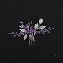 Bride Wedding Hair Combs Purple Crystal Beaded Hairpins Side Clip Silver Color Alloy Leaf Headpiece for Woman Party Hair Jewelry