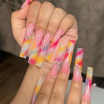 French Style Gradient Press-On Nails With Crushed Glitter Rhinestones Long Wearable Artificial Nail Tips Adhesive Type