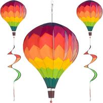 Daugiaspalvis karšto oro balionas vaivorykštės vėjo suktukas sodo dekoras, 59  A x 12  P, Nailonas, Atsparus UV ir oro sąlygoms, Visiškai sulankstomas 2-Pack red