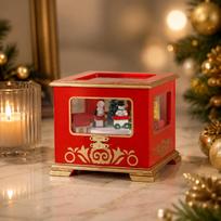 Christmas Music Box Red Lacquered Wood Santa Railway Chest Miniature Scene Rectangular Ruby Scarlet Glossy Transparent Memento (Red,Medium) raudona