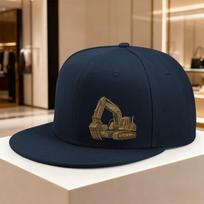 Excavator Graphic Flat Brim Snapback Cap Polyester Adjustable Casual Baseball Hat for Adults One Size