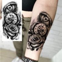 1 lapas 3D rožių gėlių laikrodis Laikinos tatuiruotės moterims, mergaitėms, atsparios vandeniui, realistiškas netikras tatuiruotės lipdukas, ilgai išliekantis kūno menas China Mainland