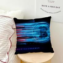 Bitcoin Crypto Cryptocurrency Btc Pillow Case Sofa Living Room Bedroom Headboard Backrest Cushion Square Cushion Nap Time Peach skin 18*18(CM)-1Pcs blue