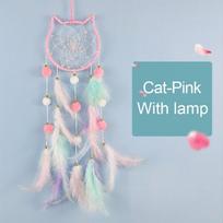 Kawaii Dreamcatcher Suncatcher Feather LED Light Moon Star Cat Catcher Room Indoor Window Car Hanging Garden Decoration Gift blue