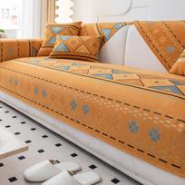 Bohemian Style Sofa Mat, All-season Universal, Anti Slip, Scratch Resistant, Pet Friendly 1/2/3/4 Sofa Protective Cover Handrail 70X70cm oranžinė