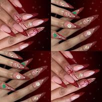 Elegant French Tip Glitters Press On Nail 48PCS Set Long Coffin Shape Snowman Christmas Theme Artificial Nail For Gift 1