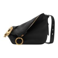 Black Pebbled Leather Bumbag Crossbody Bag With Statement Gold Hardware For Daily Use Basic Set (Bag+Dust Bag)