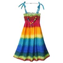 Boho Vaikiška Vaivorykštės Paplūdimio Suknelė Be Petnešėlių, Be Rankovių, Su Gėlių Raštu, Petnešėlių Stiliaus, Su Derančiu Karoliai Vasaros Atostogoms 3-4 Years karališkos mėlynos spalvos