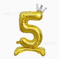 Number 5 Foil Balloon with Standing Base and Crown Design Suitable for Birthday Party Decoration and Celebration Events One Size